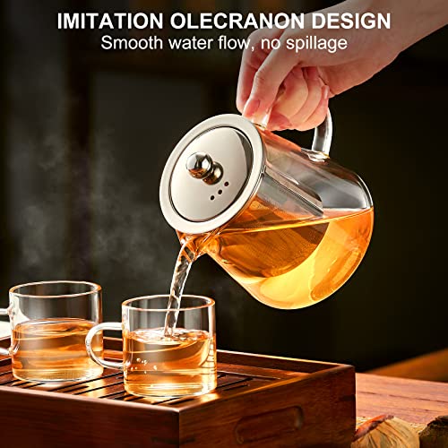 PARACITY غلاية شاي زجاجية PARACITY على الموقد سعة 32 أونصة، غلاية شاي زجاجية شفافة من البورسليكات مع مصفاة قابلة للإزالة من الفولاذ المقاوم للصدأ 18/8، صانع شاي مزهر وشاي أوراق فضفاضة لصنع الشاي للتخييم والسفر (950 مل) - Image 4