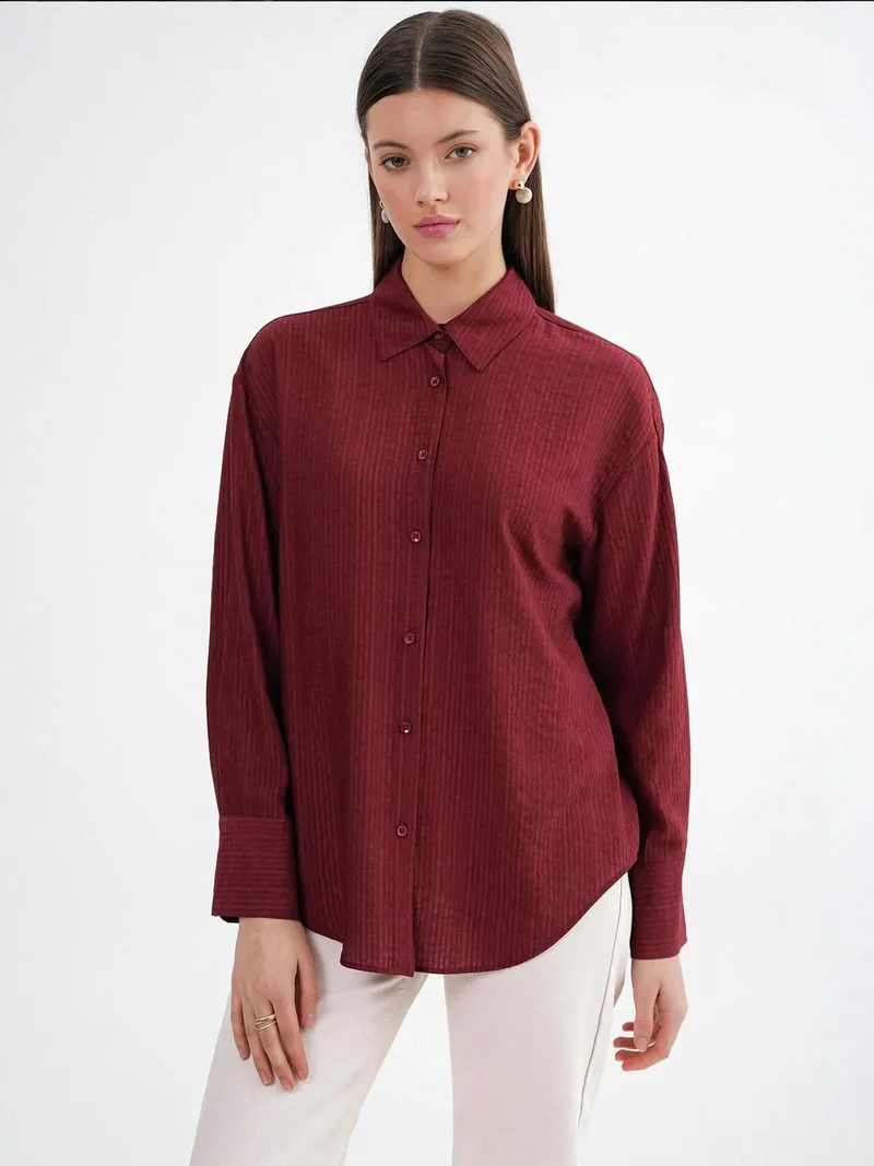 MixRay Burgundy Red Mixray Relaxed Fit Poplin Shirt for Women | Best Price UAE