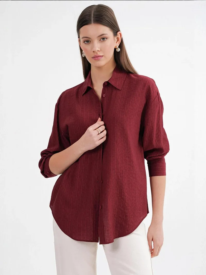 MixRay Burgundy Red Mixray Relaxed Fit Poplin Shirt for Women | Best Price UAE