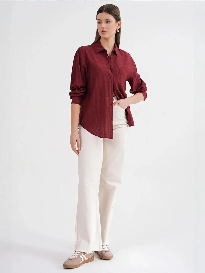 MixRay Burgundy Red Mixray Relaxed Fit Poplin Shirt for Women | Best Price UAE