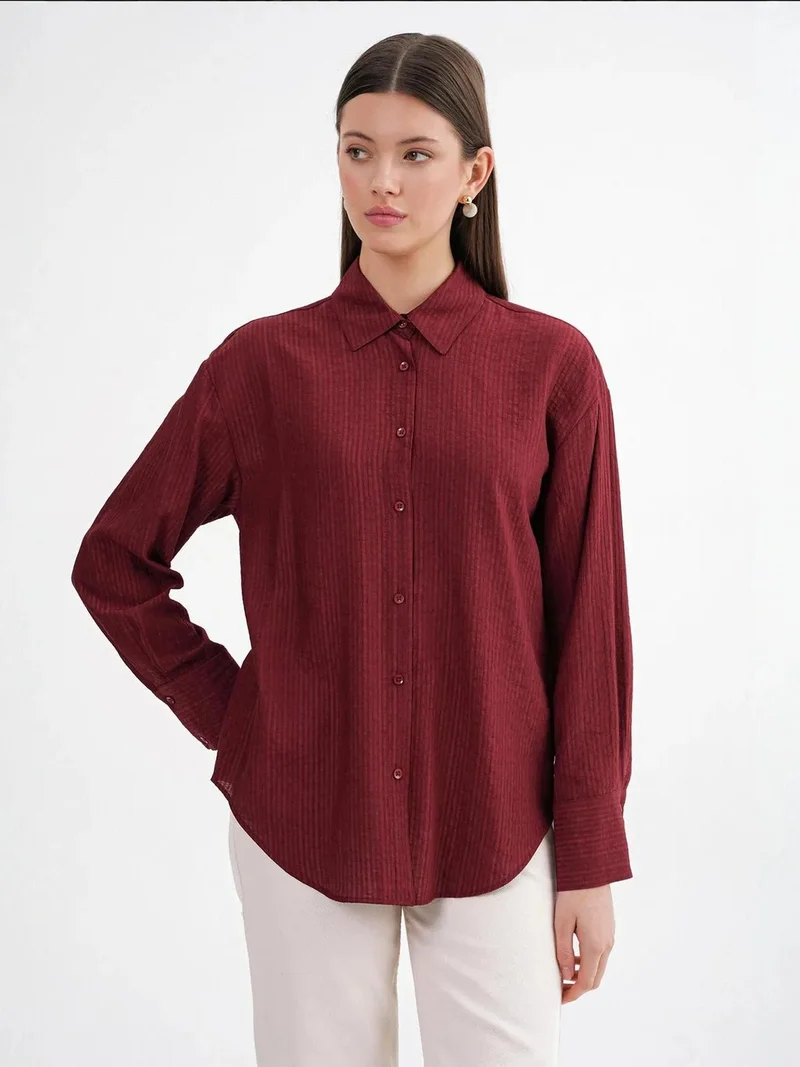 MixRay Burgundy Red Mixray Relaxed Fit Poplin Shirt for Women | Best Price UAE