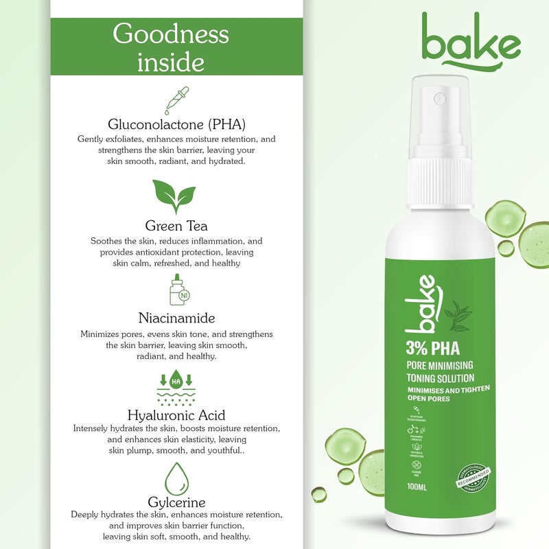 BAKE تونر بايكي 3 بي إتش إيه مع غلوكوانولاكتون ونياسيناميد لتقليل وشد المسام المفتوحة، مكافحة حب الشباب، التحكم في الزيوت، لجميع أنواع البشرة، 100 مل - Image 4