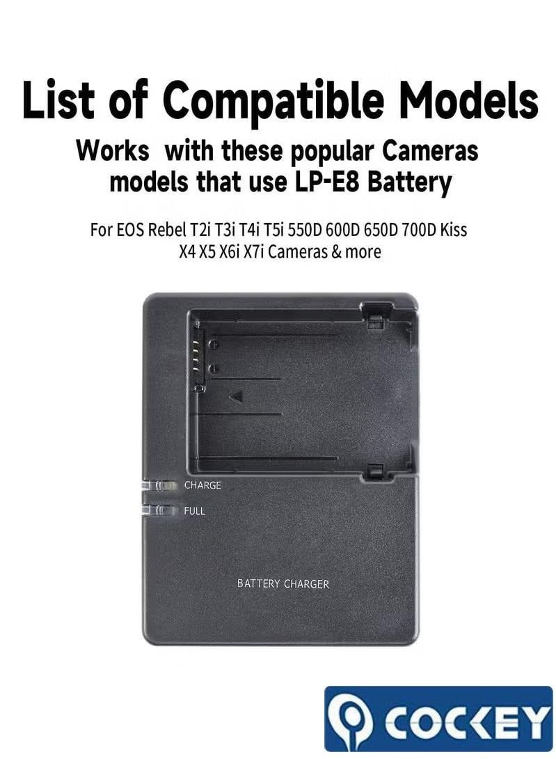 COCKEY LC-E8 LC-E8C Battery charger 600d 550D 650D 700DCompatible with Canon EOS Rebel: EOS T2i T3i T4i T5i X4 X5 X6i X7i DSLR Camera, black,with Power Supply Cord - Image 3