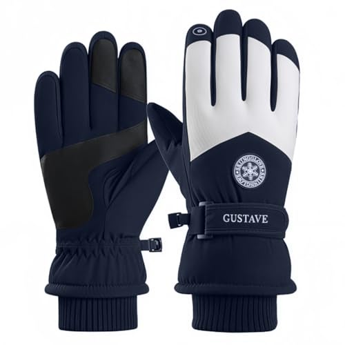 Gustave® Winter Gloves for Men, Waterproof and Windproof Warm Outdoor Riding Gloves, Touch Screen Design Bike Gloves with Soft Fluff Lining and Anti-Slip Grip for Hiking and Cycling, Blue + White - Image 1
