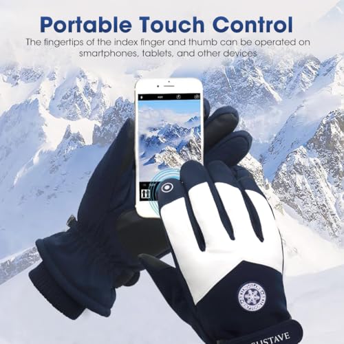 Gustave® Winter Gloves for Men, Waterproof and Windproof Warm Outdoor Riding Gloves, Touch Screen Design Bike Gloves with Soft Fluff Lining and Anti-Slip Grip for Hiking and Cycling, Blue + White - Image 2