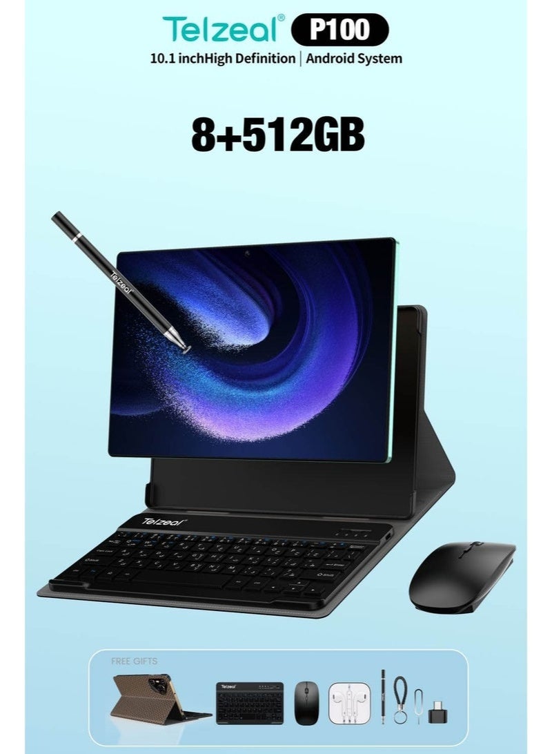 Telzeal P100 Android 13 Tablet 10.1-Inch HD Display | 8GB RAM 512GB ROM | Dual SIM + 5G WiFi | 8000mAh High-Capacity Battery | Wireless Keyboard & Mouse Included | Blue Tablet for Study, Work & Entertainment - Image 4