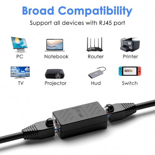 Dingsun RJ45 Coupler, Ethernet Extender for Cat7/Cat6/Cat5e/Cat5 Female to Female Ethernet Coupler Connector(1pack, Black) - Image 3