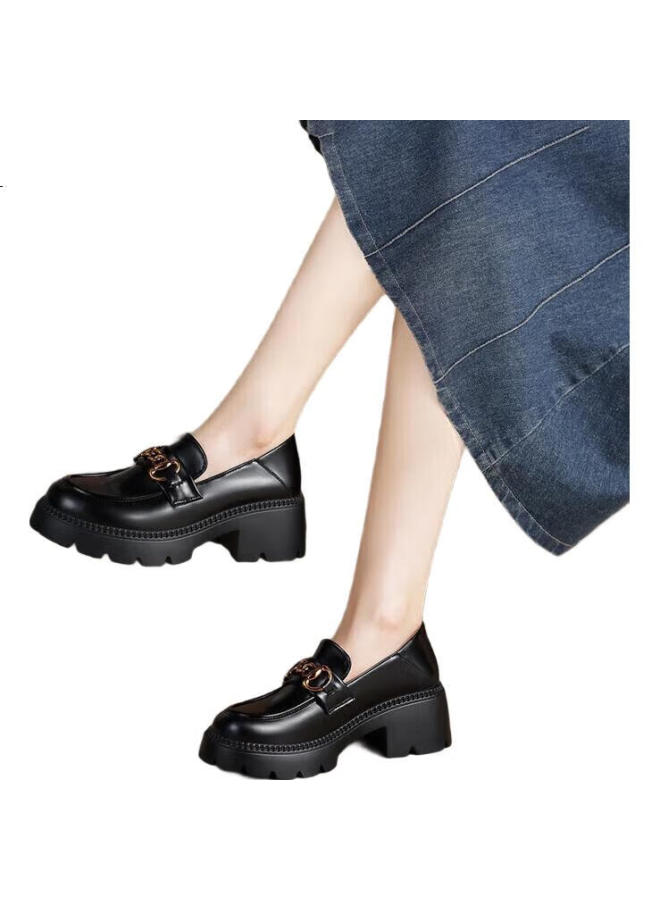 ZHR Women'S Loafers, Genuine Leather, Versatile, Height-Increasing, Women'S Flats, Thick-Soled, Comfortable For Commuting, Women'S Shoes, Ay116, Black, Size 37 - Image 1