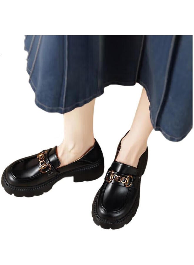 ZHR Women'S Loafers, Genuine Leather, Versatile, Height-Increasing, Women'S Flats, Thick-Soled, Comfortable For Commuting, Women'S Shoes, Ay116, Black, Size 37 - Image 2