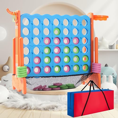 Tigasy Giant 4 Row Game with Carrying Bag and Mesh Fabric Giant 4toScore Game Set Suitable for Indoor and Outdoor Holiday Parties and Family GatheringsOrange - Image 1