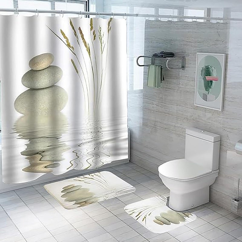 Kuber Industries Kuber Industries Shower Curtain & Bathmat Set | Non-Slip Bath mats for Bathroom | Easy-Slide Curtains | Polyester Curtain or Bathmat for Bath Décor | YF193-3T | 3 Pcs Set | Multicolor  - Image 1