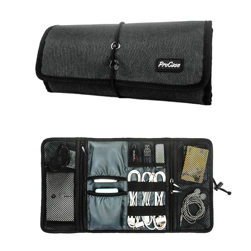 ProCase Electronic Organizer Cord Pouch, Travel Cable Charger Phone Accessories Bag Organizer Roll up Tech Carrying Case for USB Cables SD Memory Cards Earphone Flash Hard Drive â€“Black - Image 1