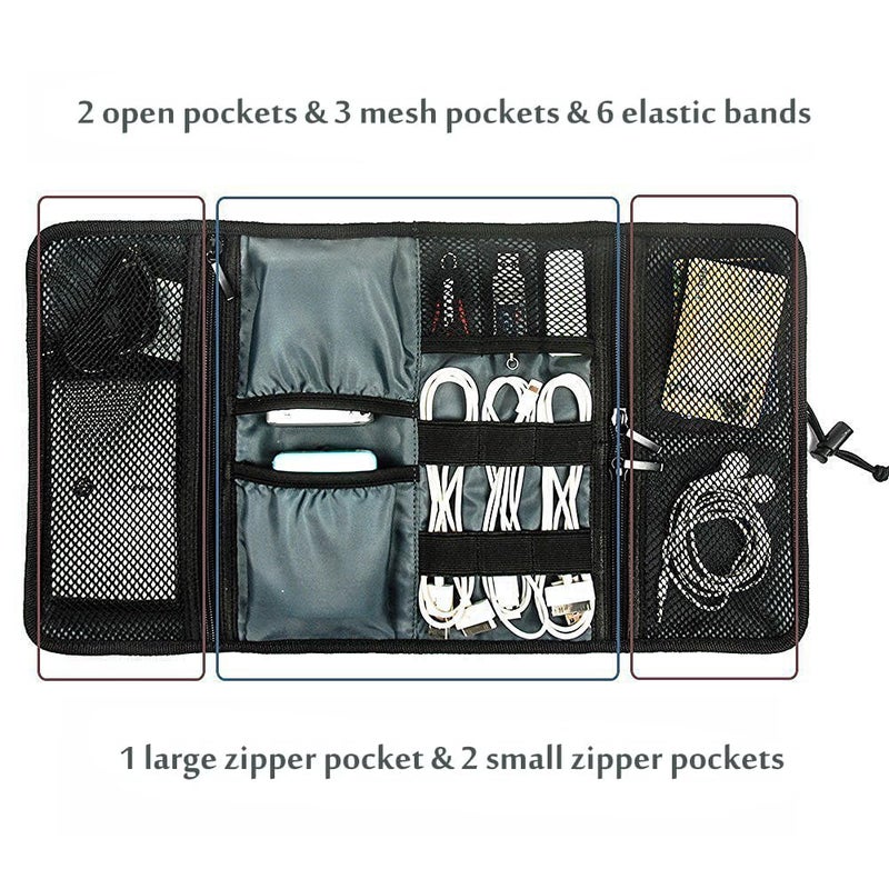 ProCase Electronic Organizer Cord Pouch, Travel Cable Charger Phone Accessories Bag Organizer Roll up Tech Carrying Case for USB Cables SD Memory Cards Earphone Flash Hard Drive â€“Black - Image 2