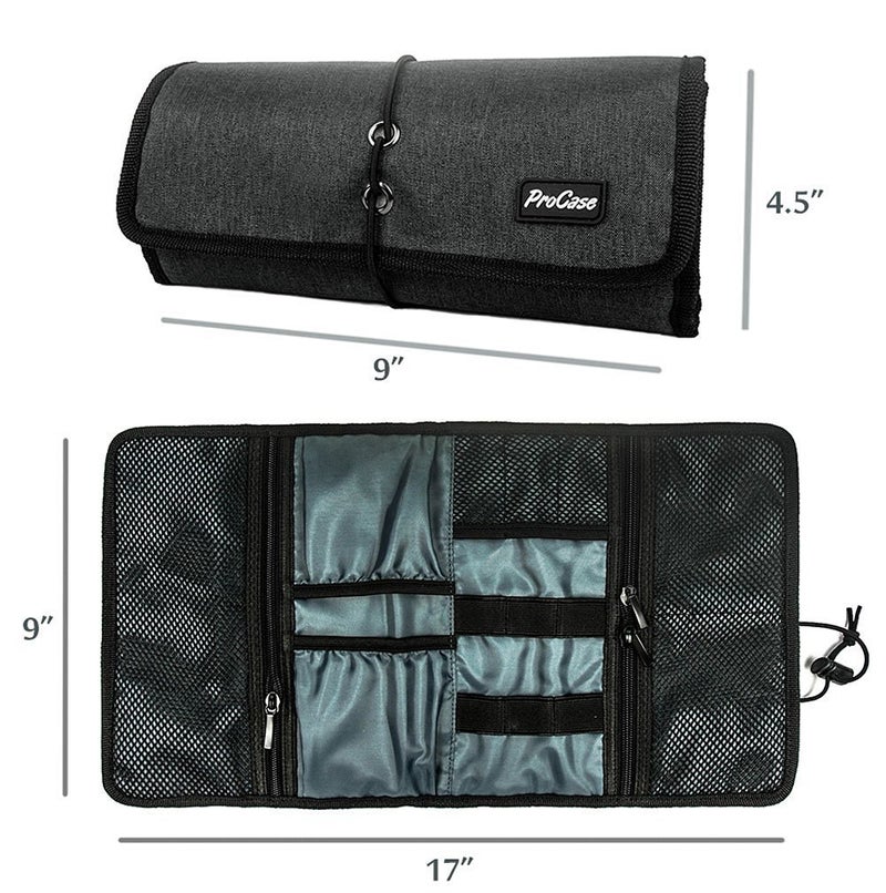 ProCase Electronic Organizer Cord Pouch, Travel Cable Charger Phone Accessories Bag Organizer Roll up Tech Carrying Case for USB Cables SD Memory Cards Earphone Flash Hard Drive â€“Black - Image 3