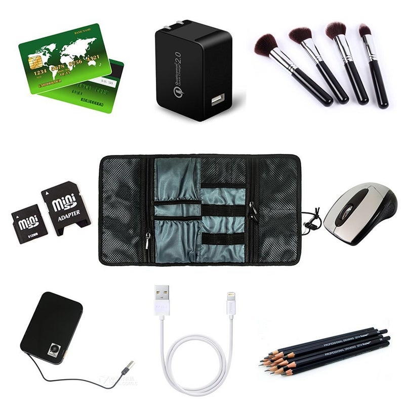 ProCase Electronic Organizer Cord Pouch, Travel Cable Charger Phone Accessories Bag Organizer Roll up Tech Carrying Case for USB Cables SD Memory Cards Earphone Flash Hard Drive â€“Black - Image 5