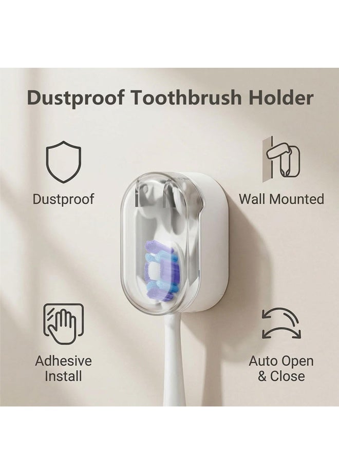 3 Pack Wall Mount Toothbrush Holder Auto Close Cover Grey - Image 3
