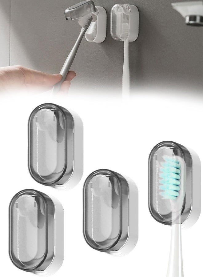 3 Pack Wall Mount Toothbrush Holder Auto Close Cover Grey - Image 1