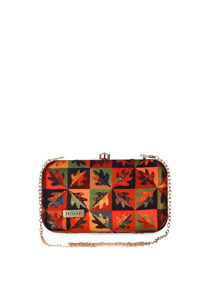 Priyaasi womens Orange  Green Printed Box Clutch  - Image 2