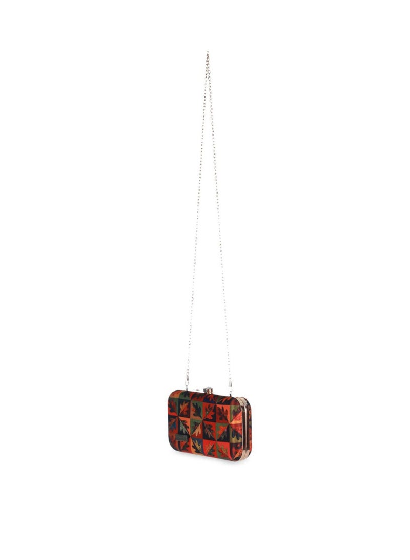 Priyaasi womens Orange  Green Printed Box Clutch  - Image 3