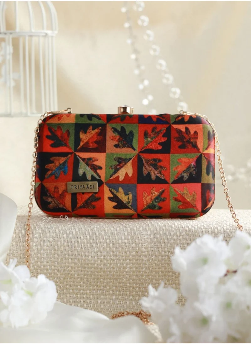 Priyaasi womens Orange  Green Printed Box Clutch