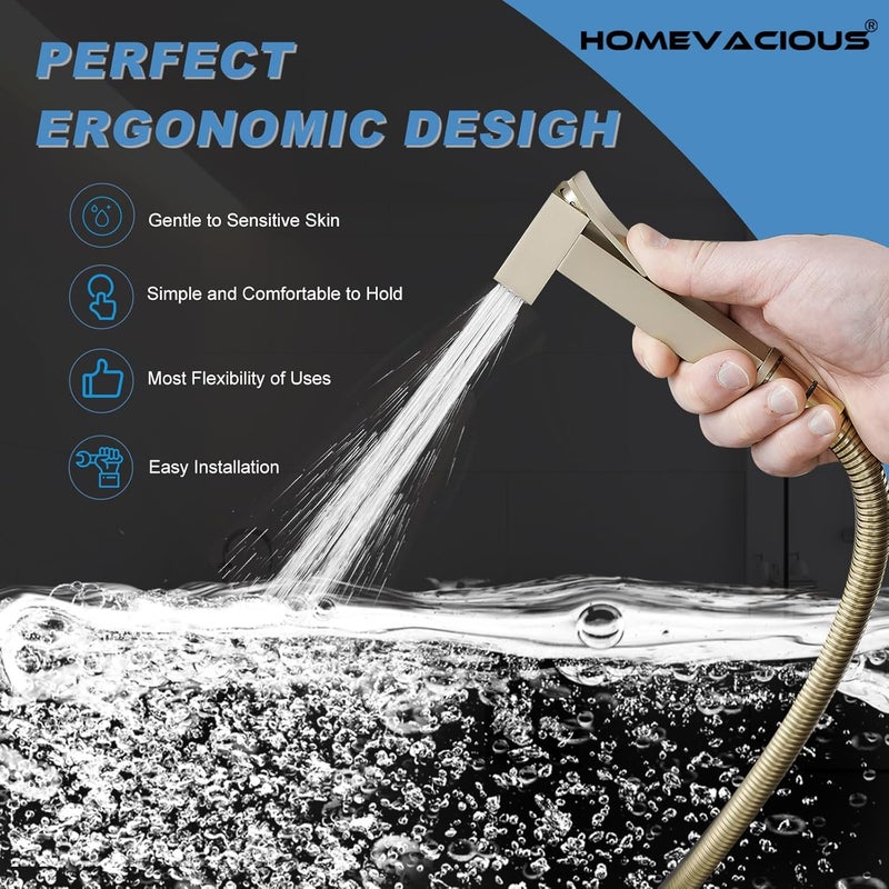 Homevacious Bidet Sprayer for Toilet Adjustable Water Pressure Square Brass Bidet Attachment Set for Feminine Pets and Baby Diaper Washing Brushed Gold - Image 5