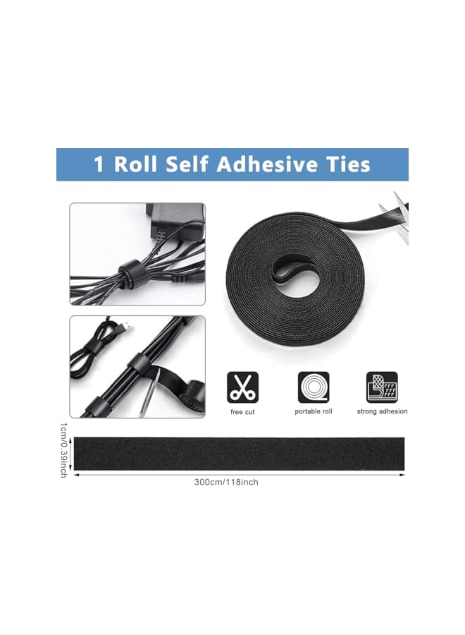 S-TOP Cable Management Kit |146Pcs Tidy for Home Office Under Desk- 100 Wire Organizer Ties, 5 Upgrade Silicone Holder, 2 Sleeve, 28 Adhesive Clips, 1 Roll Organiser Straps etc, Black - Image 2