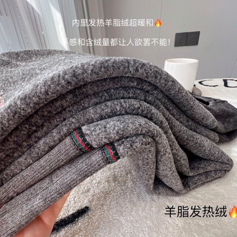 Cashmere Leggings Women'S Outer Wear Fleece-Lined Thick Pantyhose High Waist Warm Cotton Pants Vertical Stripes Step-On Leggings - Image 3