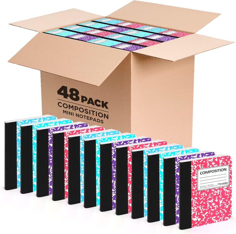 Manaloom Mini Composition Notebooks Bulk, Cute Composition Books, Small Pocket Notebook, for Students College Office, Pocket Sized Journal Notebooks, 4 Colors - 4.5" x 3.25" - 80 Sheets/Book - (Bulk - 48 Pack) - Image 1