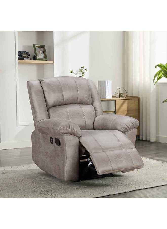DANUBE HOME - Crisset 1-Seater Fabric Manual Recliner With Usb Port â€“ Comfortable Manual Recliner Chair Modern Recliner For Living Room Relaxing Sofa With Built-In Usb Charging Port - Grey - Image 1
