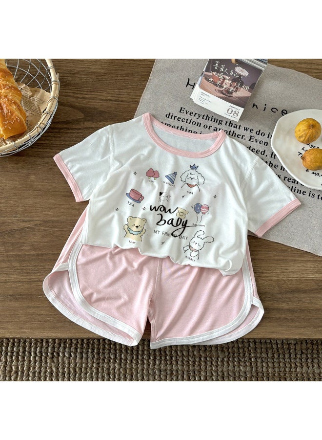 Summer Children's Modal Thin Cute Vest Two-piece Suit Short-sleeved Children's Outwearing Summer Home Clothes