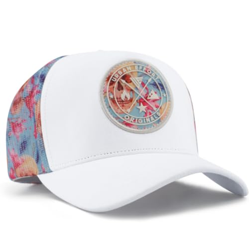 Urban Effort Mesh Back Cap - for Men and Women Baseball Hat 5-Panel Trucker Hat - Great Snapback Closure for Hunting & Hiking (Curved Trucker, White/Skull) - Image 1