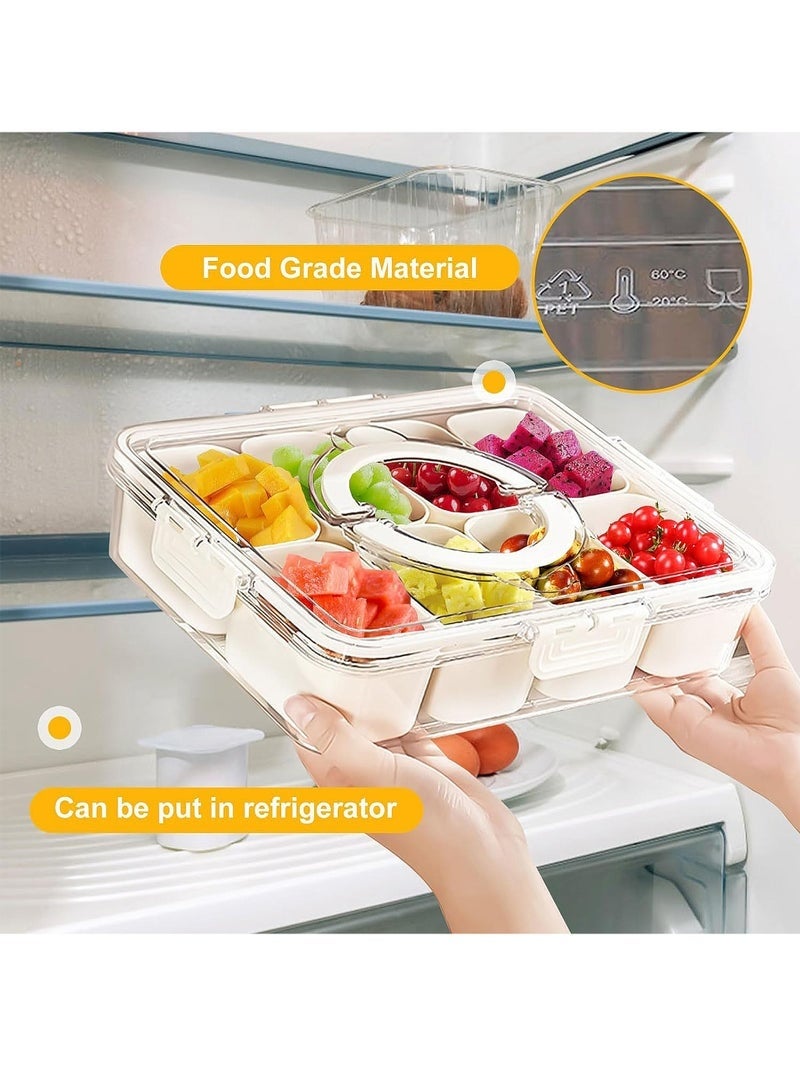 كيلا صينية تقديم مقسمة مع غطاء ومقبض، حاوية تخزين طعام محمولة، صينية وجبات خفيفة، صندوق شفاف قابل للإزالة مكون من 8 مقصورات لتنظيم الخضراوات والحلوى والفواكه والوجبات الخفيفة - Image 5