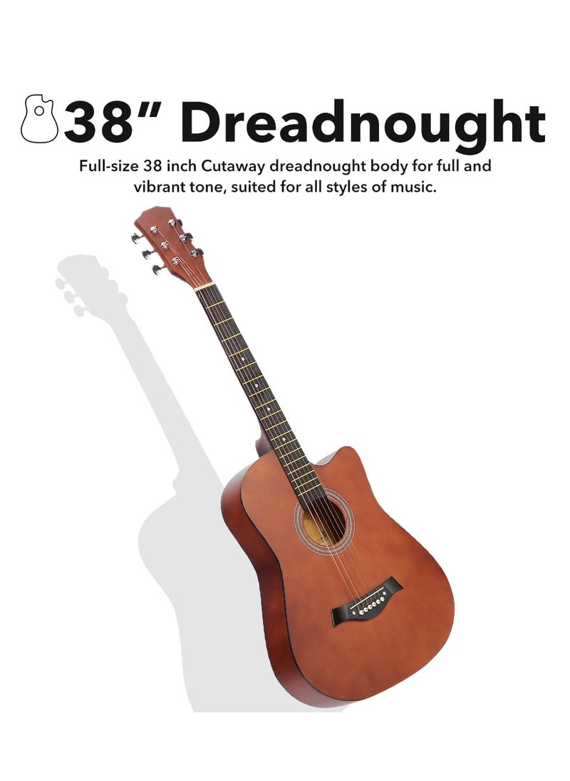 ShineDown ShineDown 38 inch Acoustic Guitar Brown in Full Size For Beginner All Wood Cutaway Starter Set with Free Bag Capo A Pack of Extra Strings Picks Strap  - Image 2