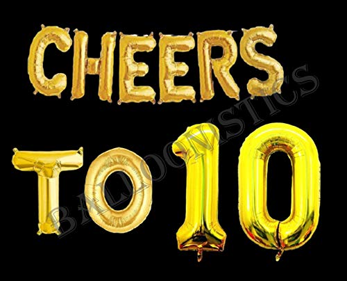 Balloonistics Cheers to Ten Foil Balloon Combo Number 10 Foil balloon for Birthday and Anniversary - Image 2
