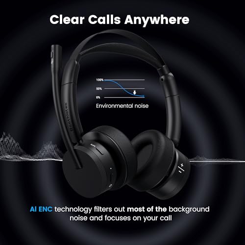 Soothielec Wireless Headset with Mic for Work Bluetooth Headset with Microphone for PC Noise Cancelling Headphones with Mic Mute Button USB for Call CenterOfficeHomeComputerLaptopCell PhonesTeamsZoom - Image 3