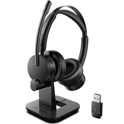 Soothielec Wireless Headset with Mic for Work Bluetooth Headset with Microphone for PC Noise Cancelling Headphones with Mic Mute Button USB for Call CenterOfficeHomeComputerLaptopCell PhonesTeamsZoom - Image 1