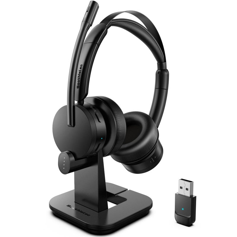 Soothielec Wireless Headset with Mic for Work Bluetooth Headset with Microphone for PC Noise Cancelling Headphones with Mic Mute Button USB for Call CenterOfficeHomeComputerLaptopCell PhonesTeamsZoom - Image 2