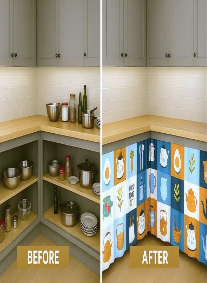 XOIPED Decorative Sink Curtain for Kitchen | Pack of 2 | 150×70 cm Under-Sink Cover | Printed Fabric Panel with Rod Pocket | Washable Storage-Hiding Curtain for Modern Home Décor (KITLI) - Image 3