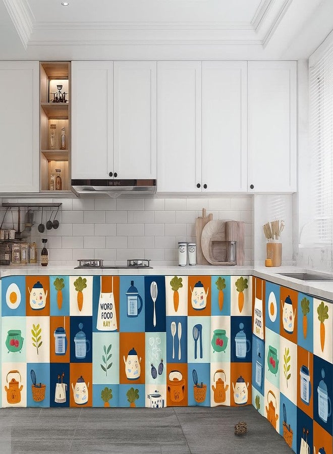 XOIPED Decorative Sink Curtain for Kitchen | Pack of 2 | 150×70 cm Under-Sink Cover | Printed Fabric Panel with Rod Pocket | Washable Storage-Hiding Curtain for Modern Home Décor (KITLI) - Image 1