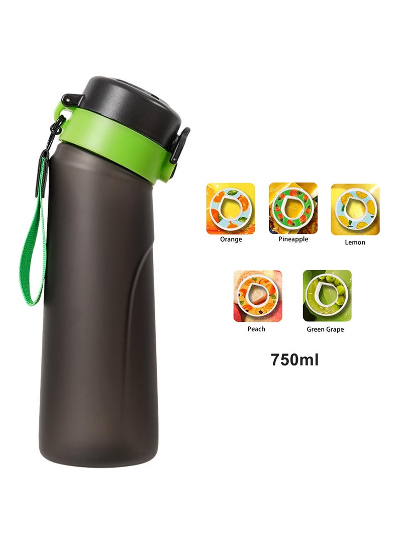 Generic - A1r Up Bottle with 5 Pieces Flavoured Pods, 750ml Air Water Bottle, Scent Up Water Cup Suitable for Outdoor/Sports/Fitness/Fashion, 0 Sugar, 0 Calorie (Black) - Image 1