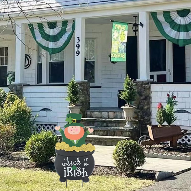 hogardeck St Patricks Day Decorations Outdoor, Leprechaun Pot of Gold Decorative Garden Stakes for St Patricks Day Decor, Luck of the Irish Yard Sign Saint Patricks Day Decorations for Home Porch Lawn - Image 2