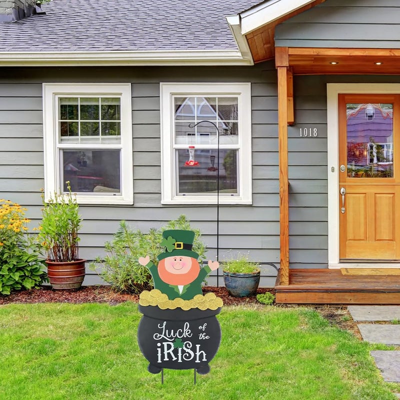 hogardeck St Patricks Day Decorations Outdoor, Leprechaun Pot of Gold Decorative Garden Stakes for St Patricks Day Decor, Luck of the Irish Yard Sign Saint Patricks Day Decorations for Home Porch Lawn - Image 3