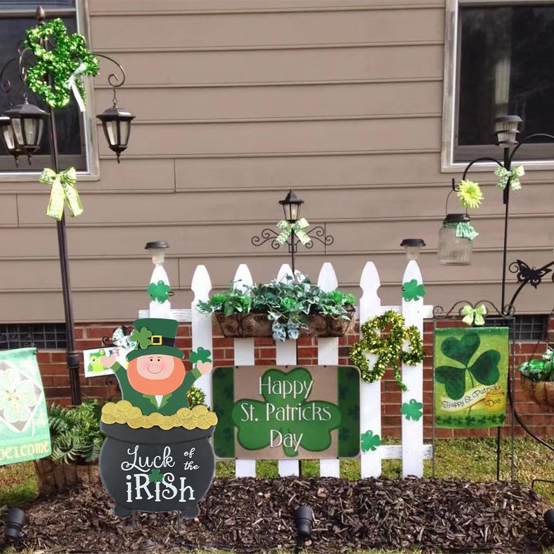 hogardeck St Patricks Day Decorations Outdoor, Leprechaun Pot of Gold Decorative Garden Stakes for St Patricks Day Decor, Luck of the Irish Yard Sign Saint Patricks Day Decorations for Home Porch Lawn - Image 5