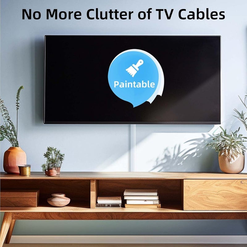 Delamu Cord Hider for Wall Mounted TV, 57in Paintable Cable Cover System, Self-Adhesive Cable Management Raceway Kit Hides 2-3 Wires, Baseboard Wire Hider Easy Installation, W 0.95 H 0.55in, White - Image 4