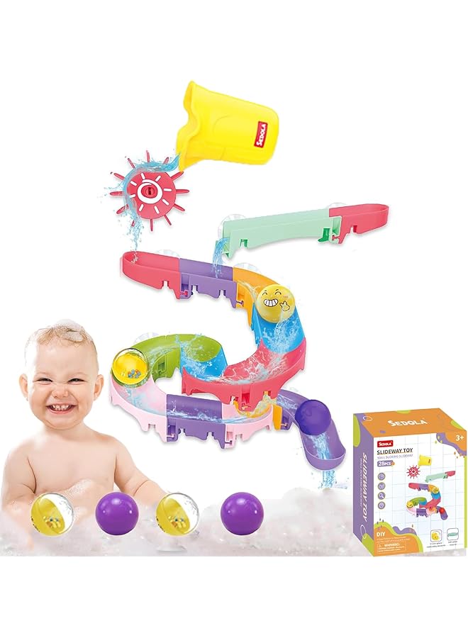 ZERIFAM Bath Toys For Toddler 28Pcs Toddler Bath Toy Set With Diy Water Slide Track And Animals Floating Toys Creative Shower Toys Birthday Gifts For Boys And Girls Ages 1 2 3 4 5 Years Old - Image 1