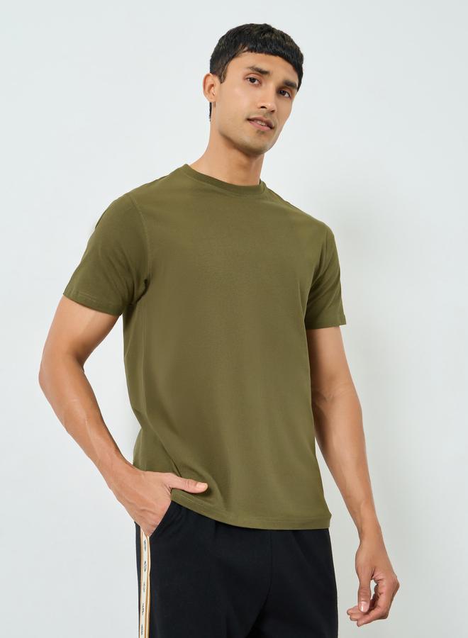 Styli Men Olive Crew Neck Regular Fit T-Shirt - Image 1