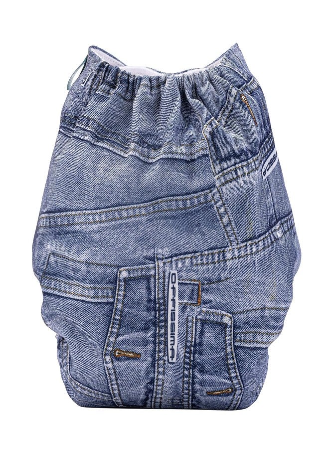 Miracle Moms Reusable Cloth Diaper With Microfiber Insert Adjustable Waist & Height with snap Buttons, Absorbent Insert- Denim Print Cloth Nappies (Pack of 1) - Image 2
