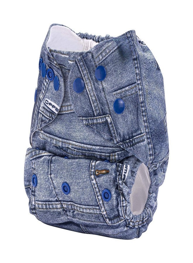 Miracle Moms Reusable Cloth Diaper With Microfiber Insert Adjustable Waist & Height with snap Buttons, Absorbent Insert- Denim Print Cloth Nappies (Pack of 1) - Image 1