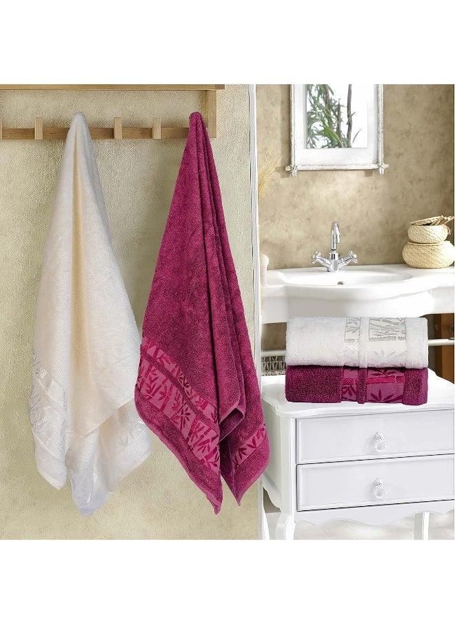 Bath Towels And Hand Towels 4-Piece Turkish Set, 100% Genuine Bamboo Cotton 2 Large Bath Towels And 2 Hand Towels, Super Soft, Luxury And Extra Absorbent (White-Burgundy) - pzsku/Z59383733C395DFA8621DZ/45/_/1727716858/66f0ed58-78ee-434a-a356-c921d77b7714