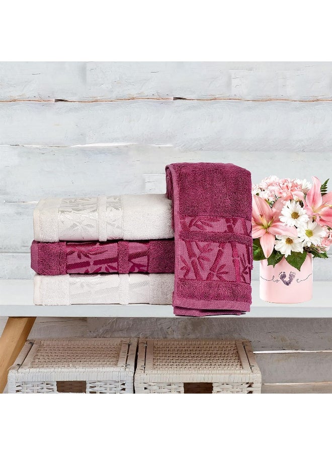 Bath Towels And Hand Towels 4-Piece Turkish Set, 100% Genuine Bamboo Cotton 2 Large Bath Towels And 2 Hand Towels, Super Soft, Luxury And Extra Absorbent (White-Burgundy) - pzsku/Z59383733C395DFA8621DZ/45/_/1727716859/2a1adb33-a096-47f4-8d75-b10ba26e1b32